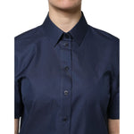Dolce & Gabbana Blue Cotton Short Sleeves Button Down Top TSH878618-42