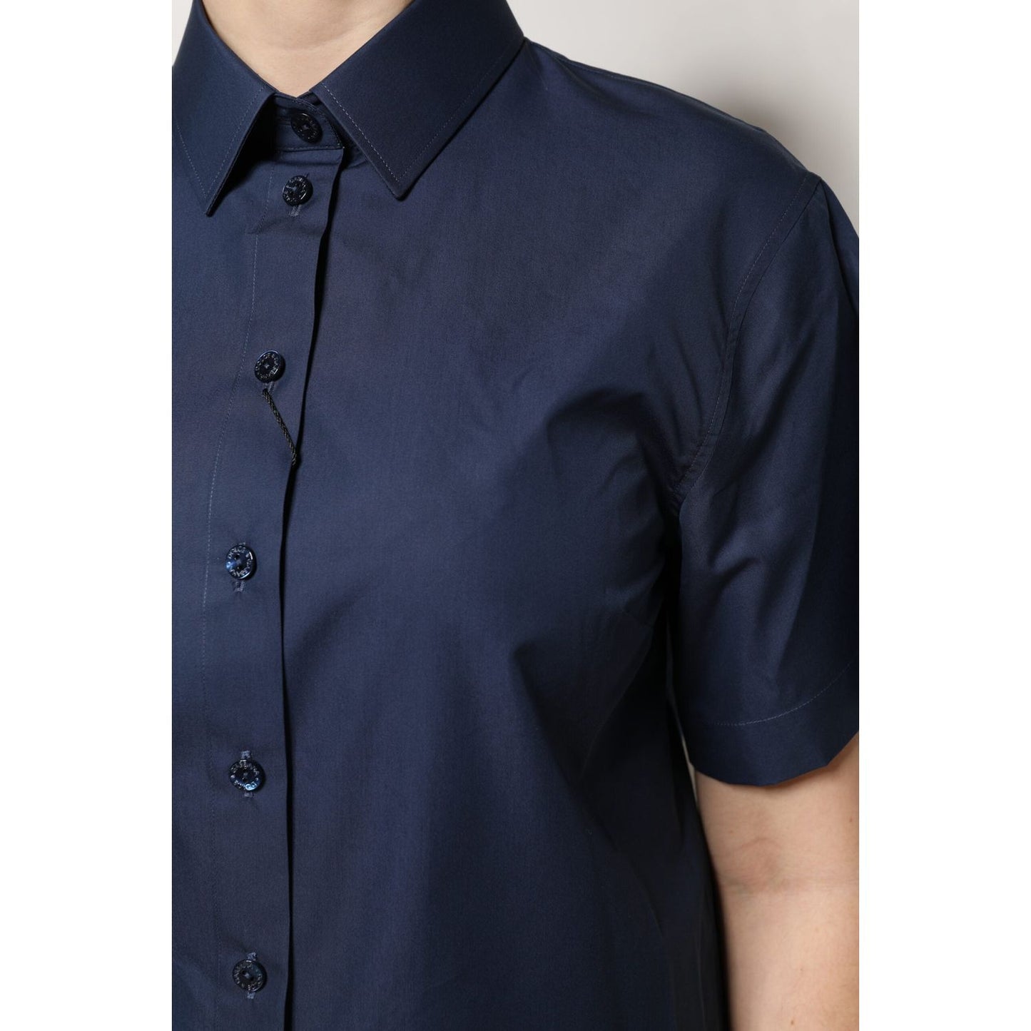 Dolce & Gabbana Blue Cotton Short Sleeves Button Down Top TSH878618-42