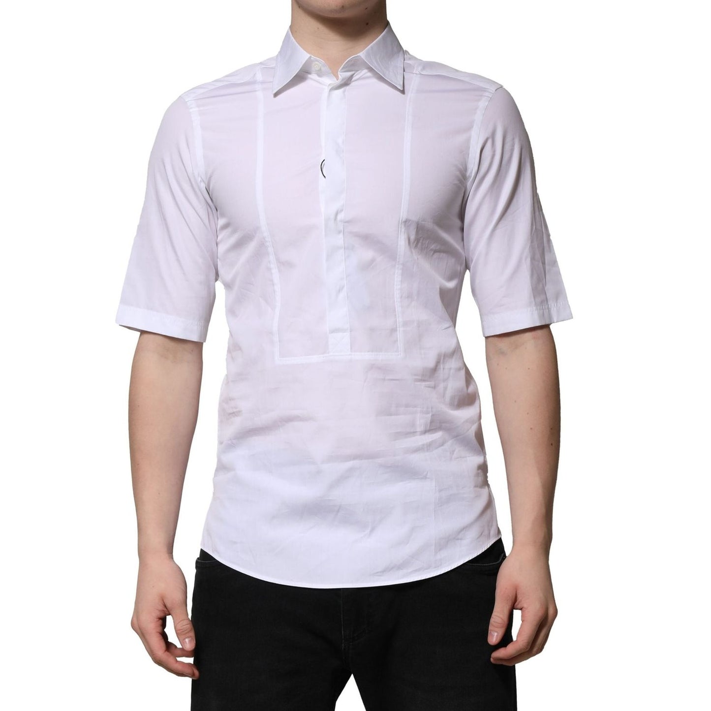 Dolce & Gabbana White Cotton Short Sleeves Dress Formal Shirt TSH906716-38