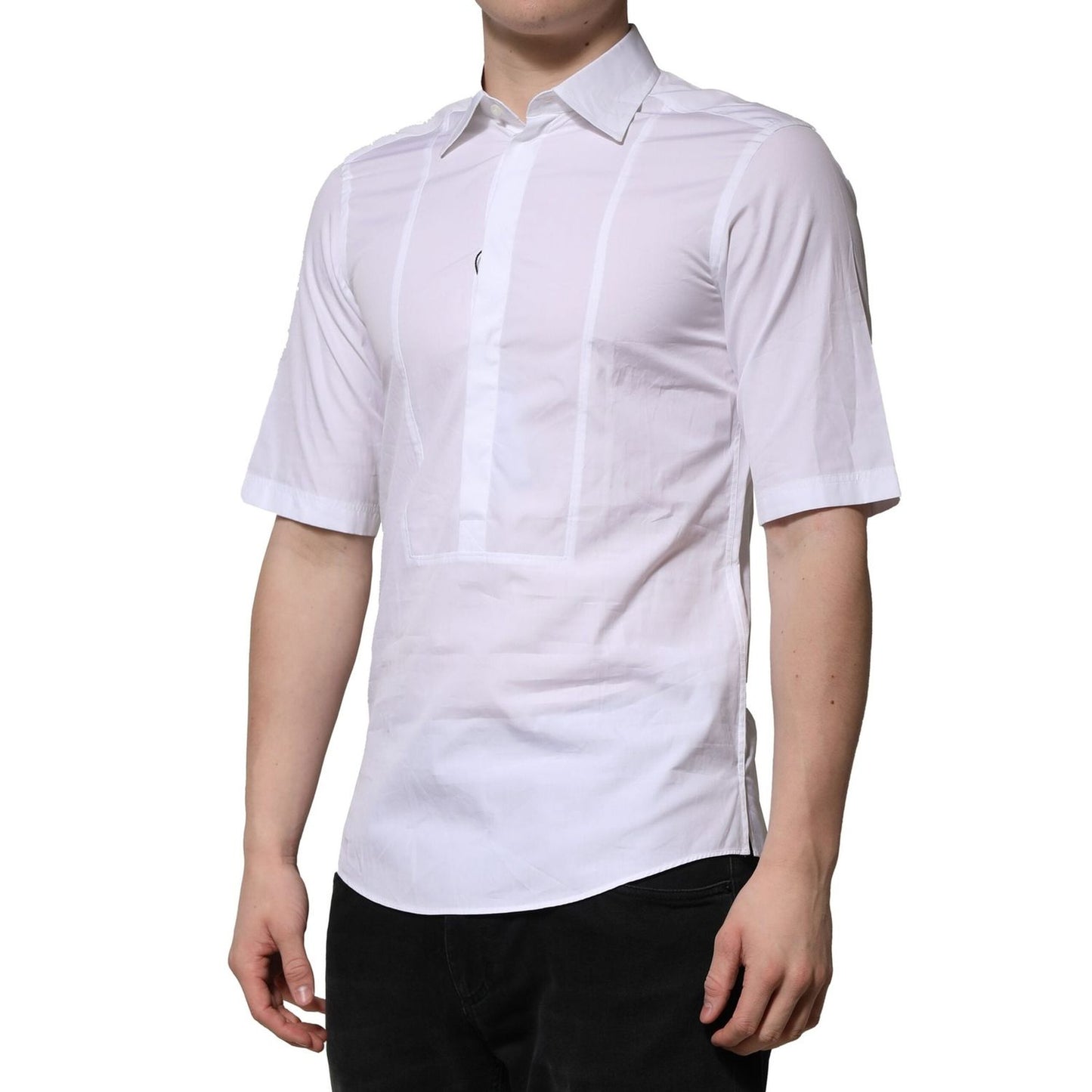 Dolce & Gabbana White Cotton Short Sleeves Dress Formal Shirt TSH906716-38