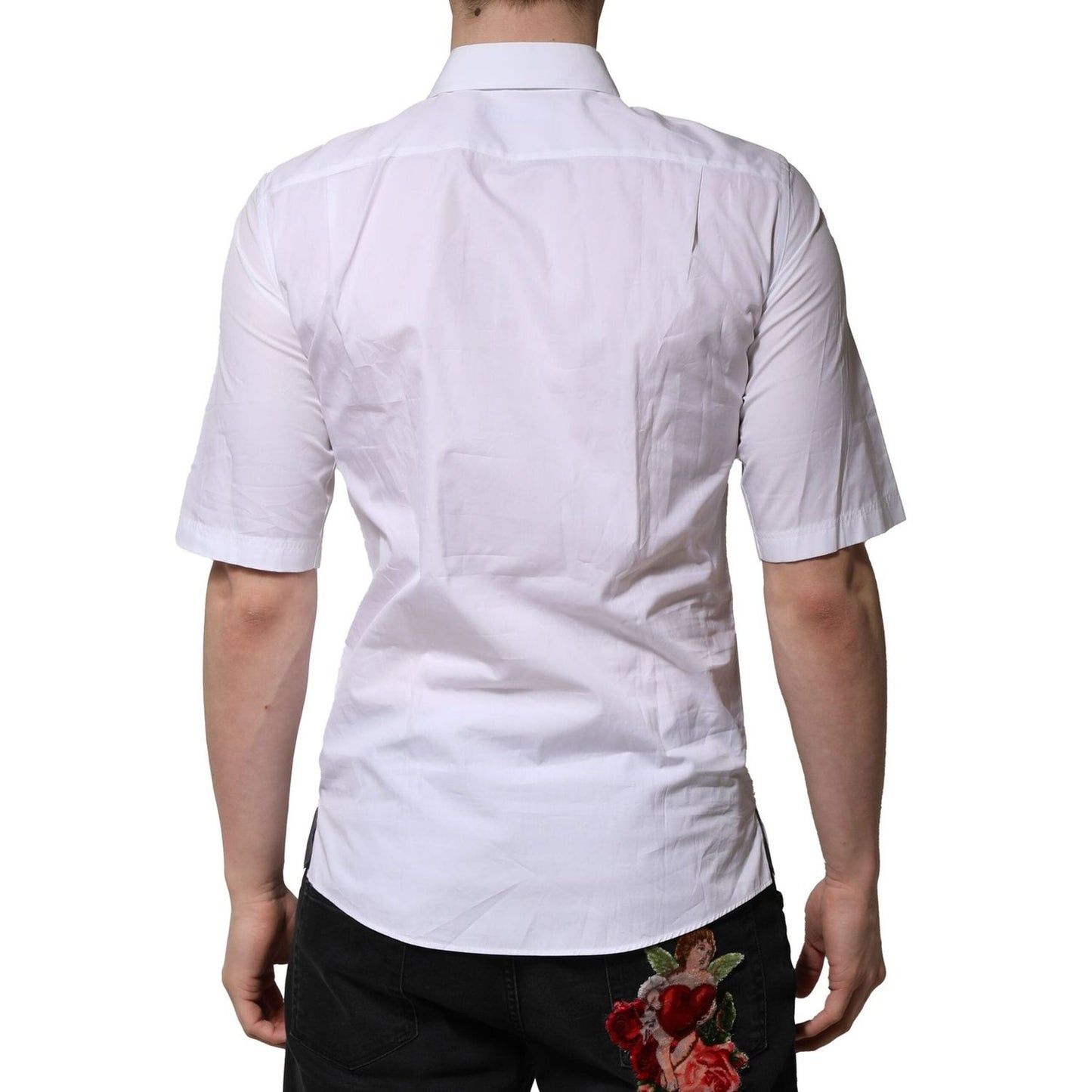 Dolce & Gabbana White Cotton Short Sleeves Dress Formal Shirt TSH906716-38