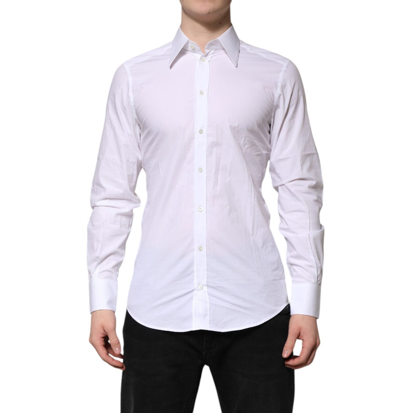 Dolce & Gabbana White Cotton GOLD Long Sleeves Formal Shirt TSH906838-39