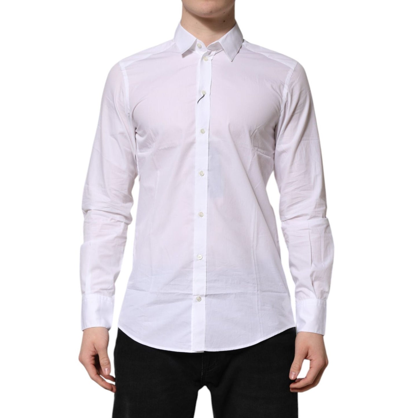 Dolce & Gabbana White Cotton Long Sleeves Dress Formal Shirt TSH906873-39