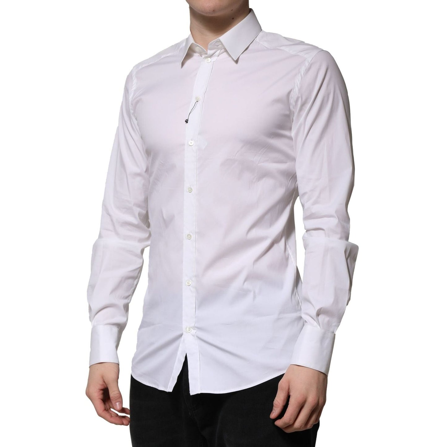 Dolce & Gabbana White Cotton Long Sleeves GOLD Formal Shirt TSH906909-37