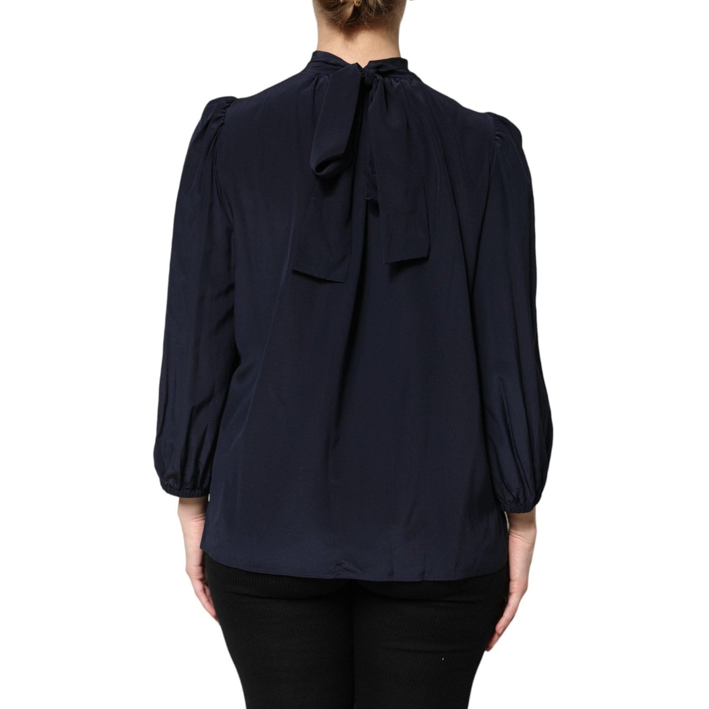 Dolce & Gabbana Blue Silk Mock Neck Long Sleeves Blouse Top TSH906731-40