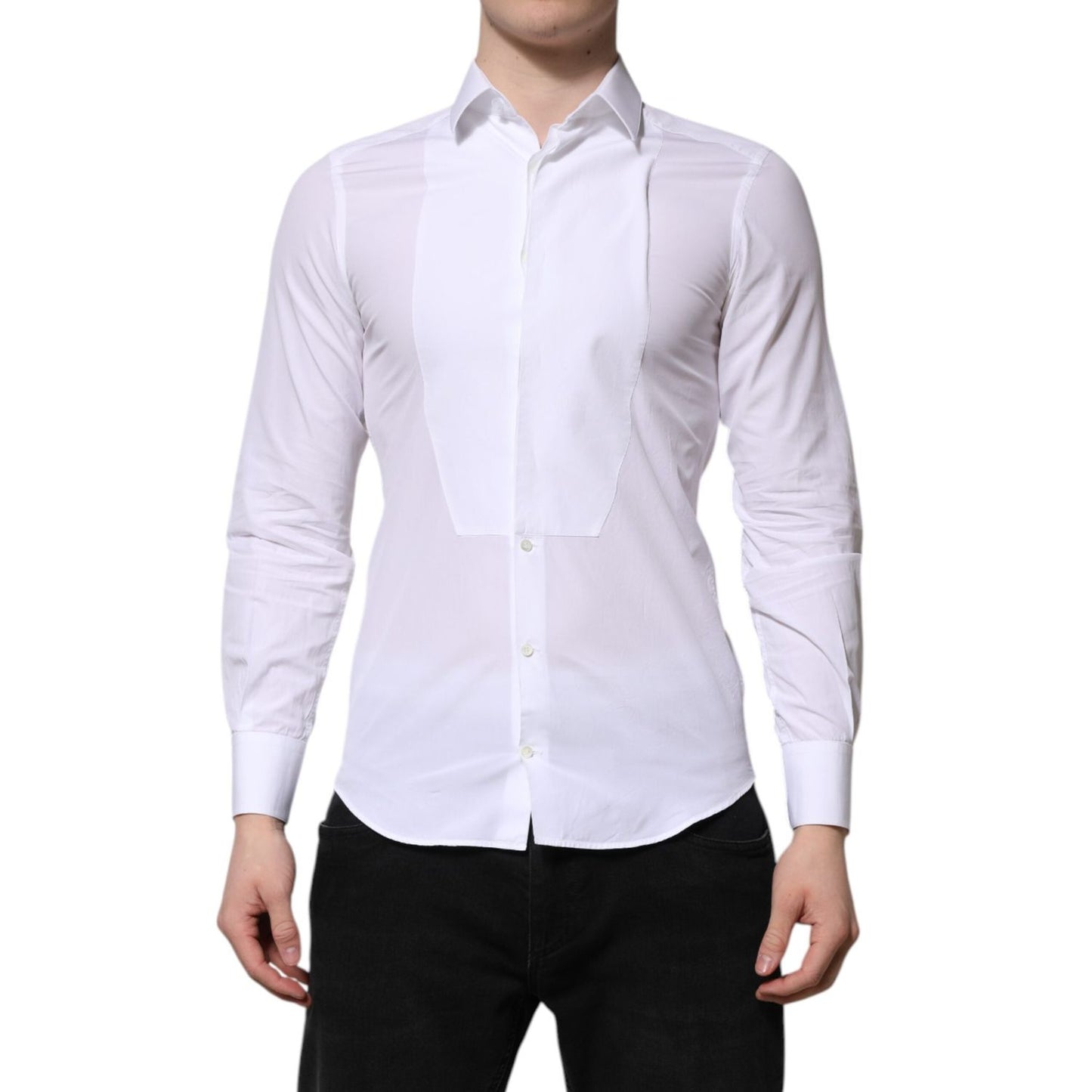 Dolce & Gabbana White Cotton GOLD Long Sleeves Men Dress Shirt TSH906935-38