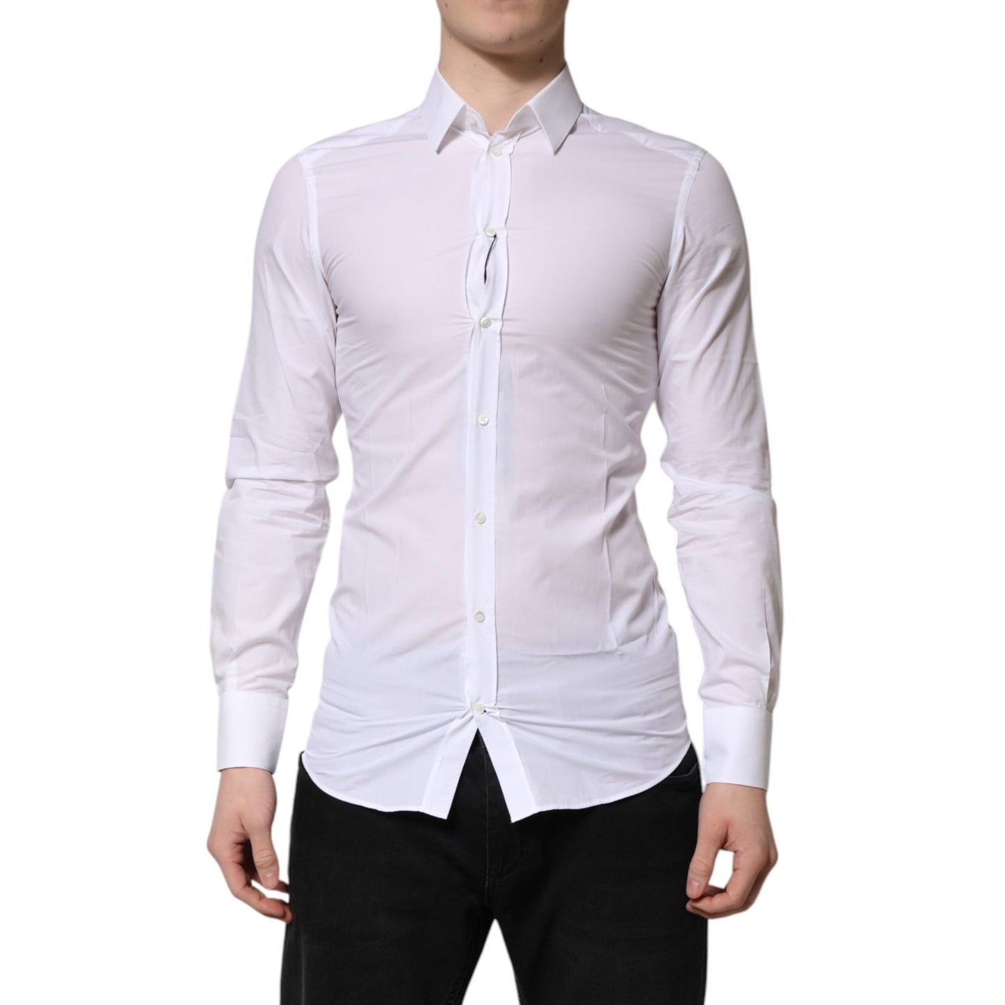 Dolce & Gabbana White Cotton GOLD Long Sleeve Men Dress Shirt TSH906938-39