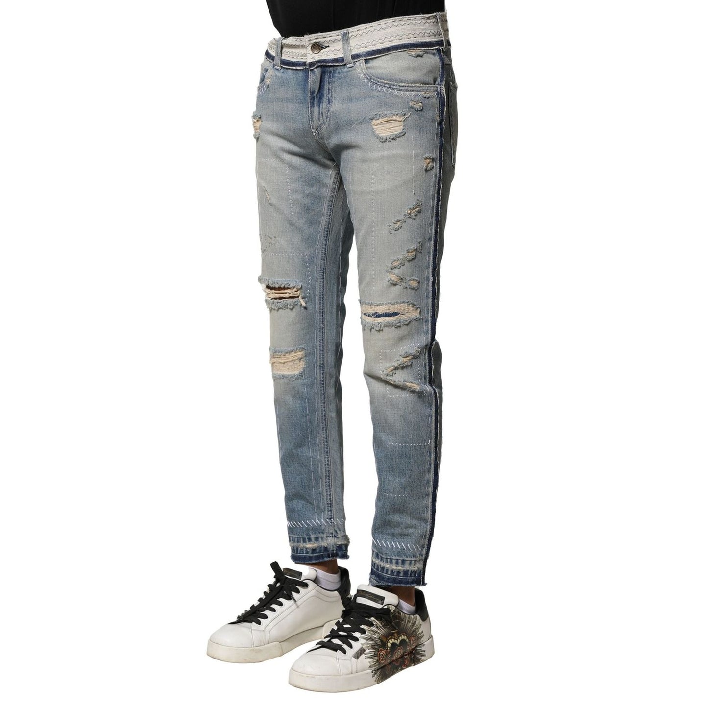 Dolce & Gabbana Light Blue Tattered Straight Men Denim Jeans PAN75366-44