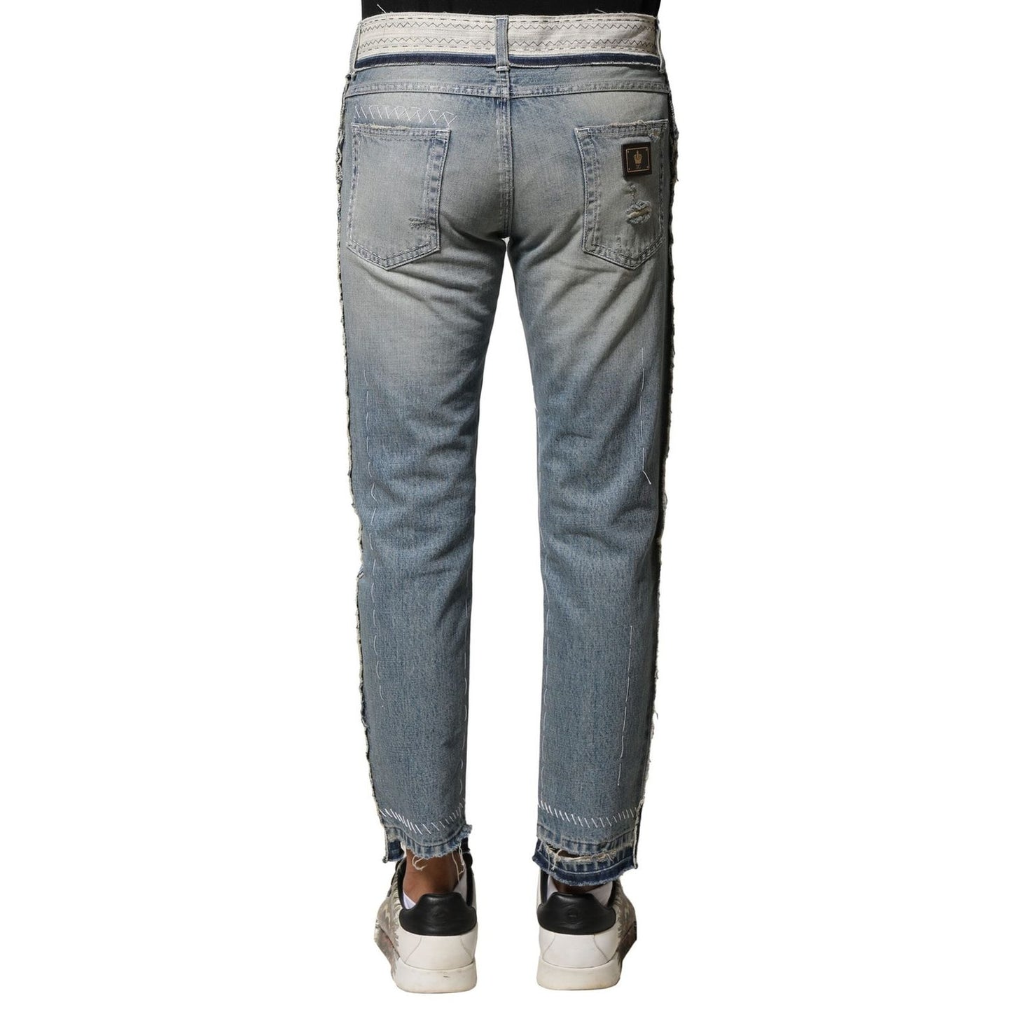 Dolce & Gabbana Light Blue Tattered Straight Men Denim Jeans PAN75366-44
