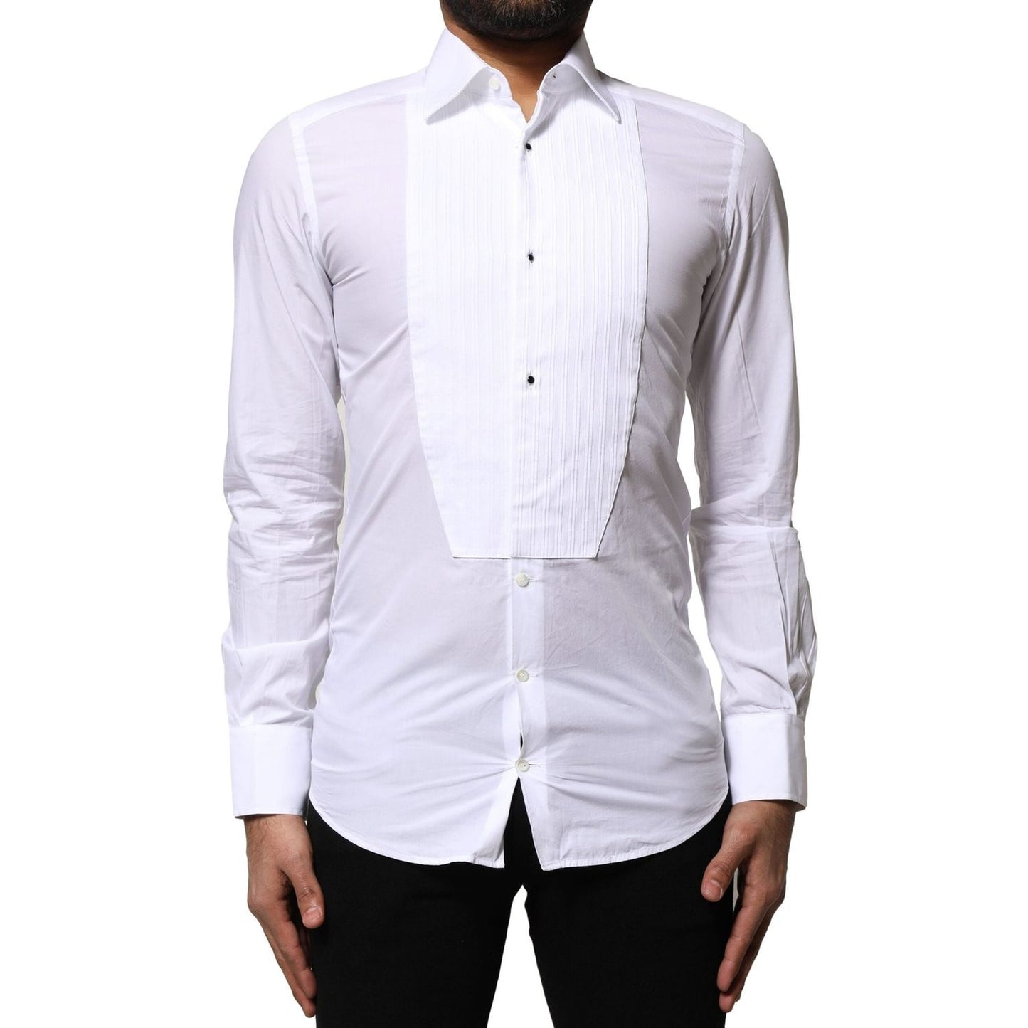 Dolce & Gabbana White GOLD Cotton Poplin Formal Dress Shirt TSH86511-37
