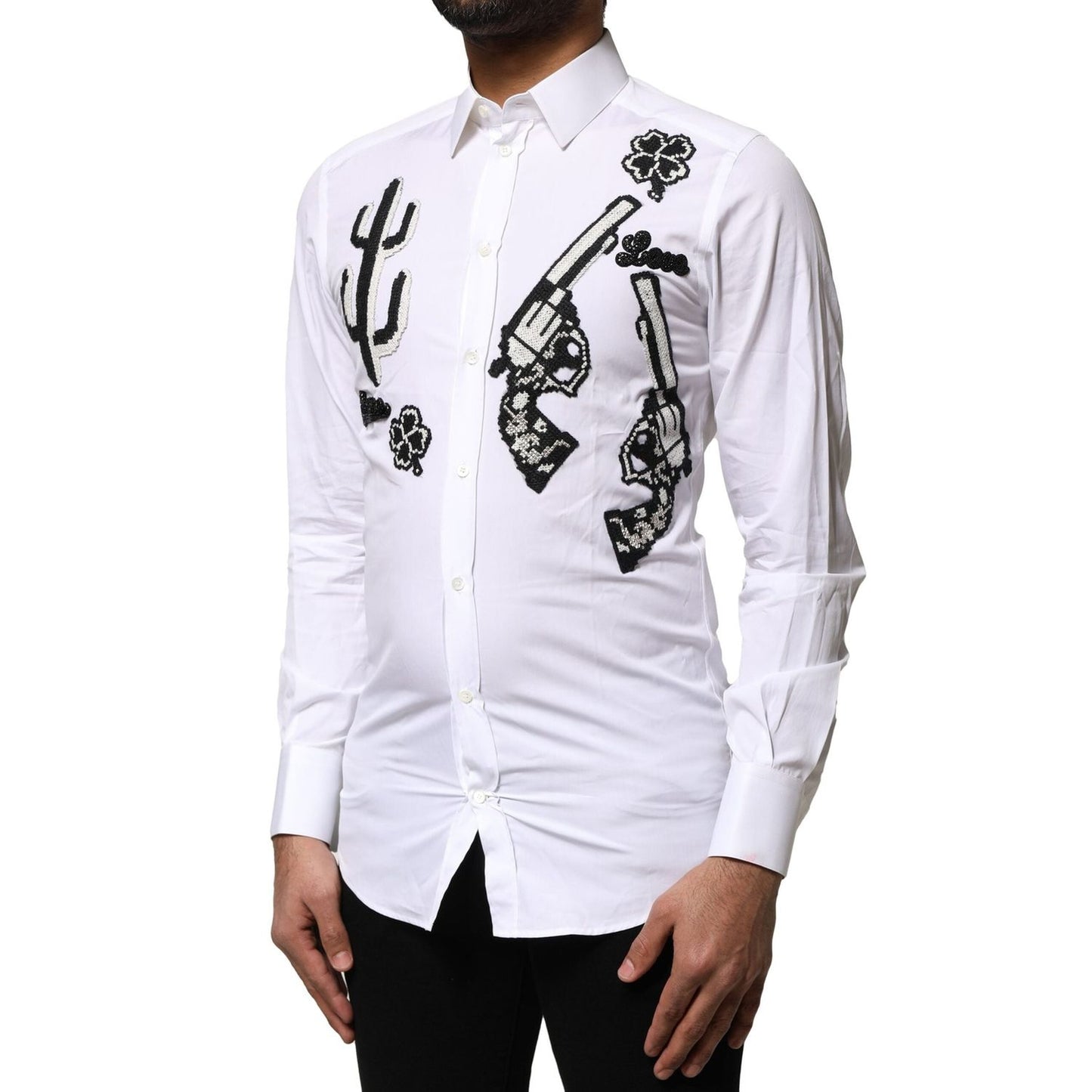 Dolce & Gabbana White GOLD Embroidery Detailed Dress Shirt TSH906792-37