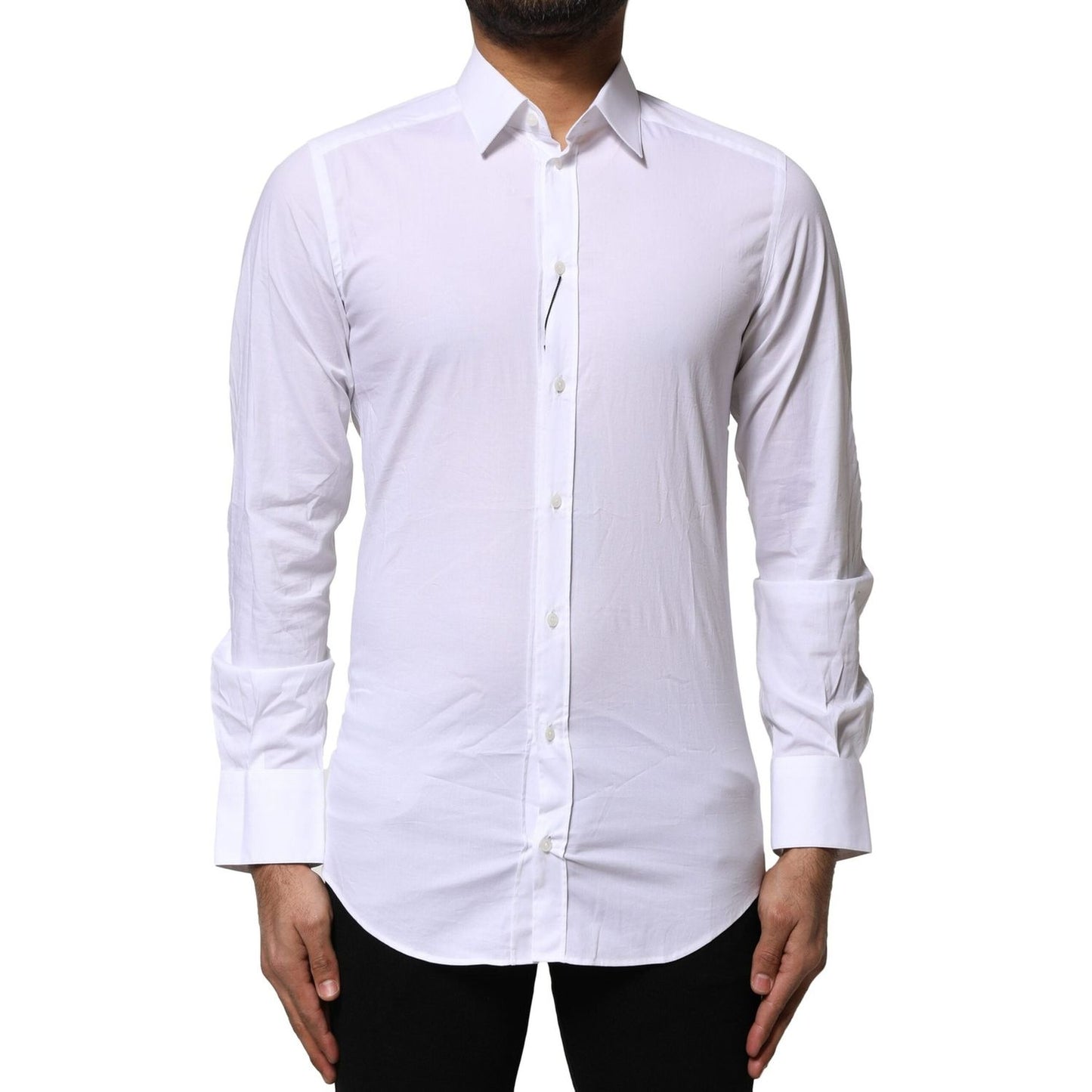 Dolce & Gabbana White Cotton GOLD Long Sleeves Dress Shirt TSH906858-37