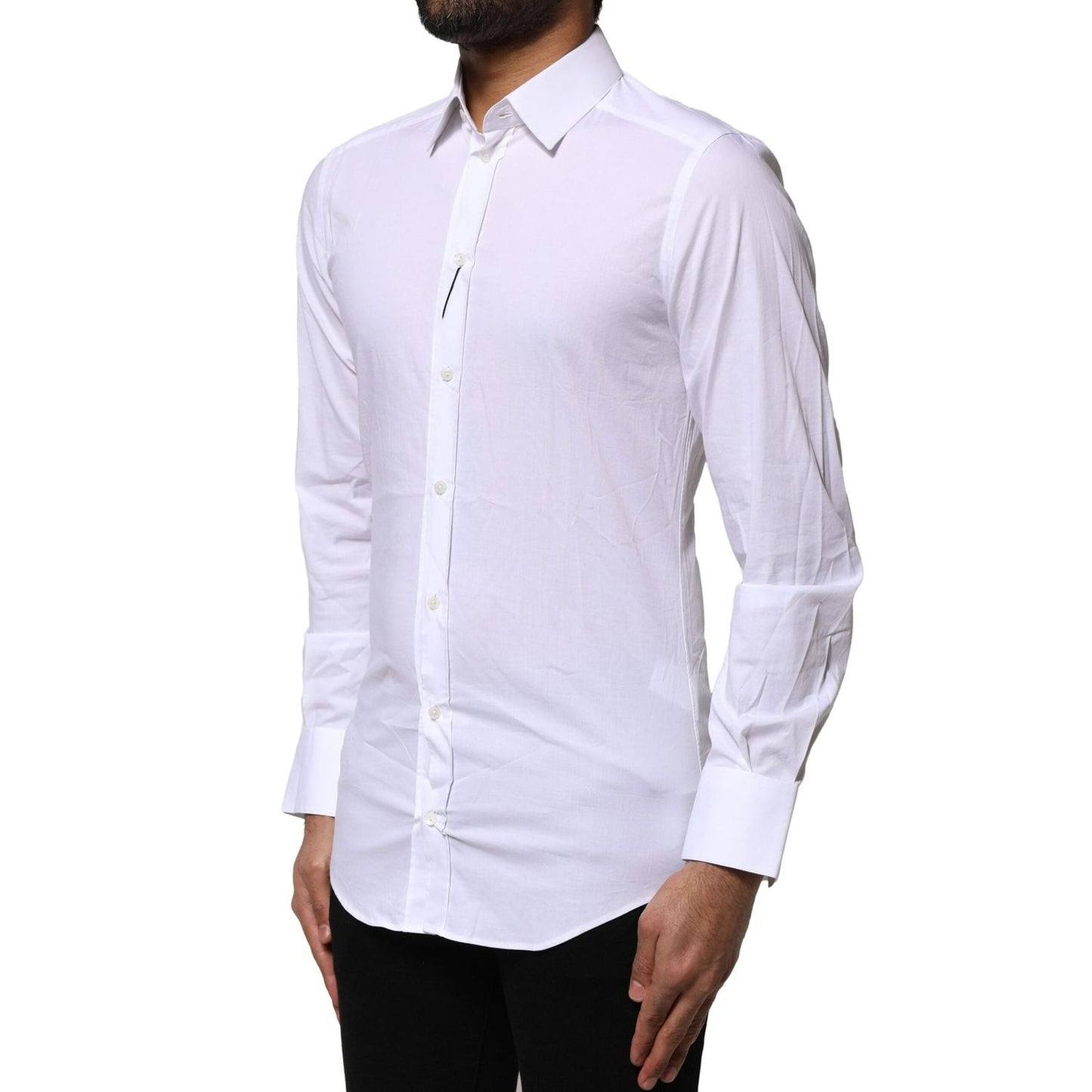Dolce & Gabbana White Cotton GOLD Long Sleeves Dress Shirt TSH906858-37