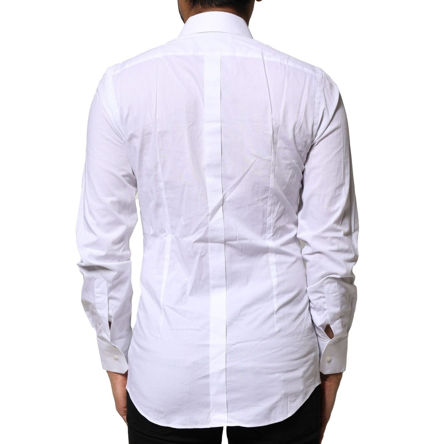Dolce & Gabbana White Cotton GOLD Long Sleeves Dress Shirt TSH906858-37