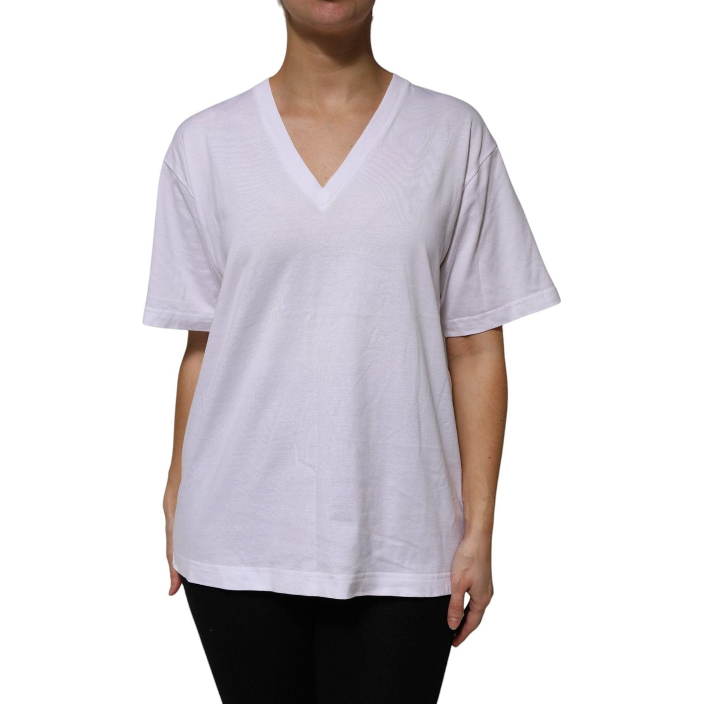 Dolce & Gabbana White Cotton Short Sleeves V-neck T-shirt TSH906750-46