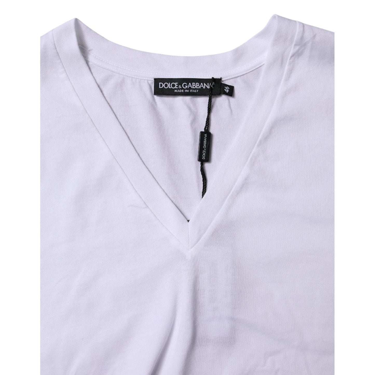 Dolce & Gabbana White Cotton Short Sleeves V-neck T-shirt TSH906750-46