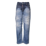 Dsquared² Blue Tattered Cotton Mid Waist Straight Denim Jeans PAN74484-38