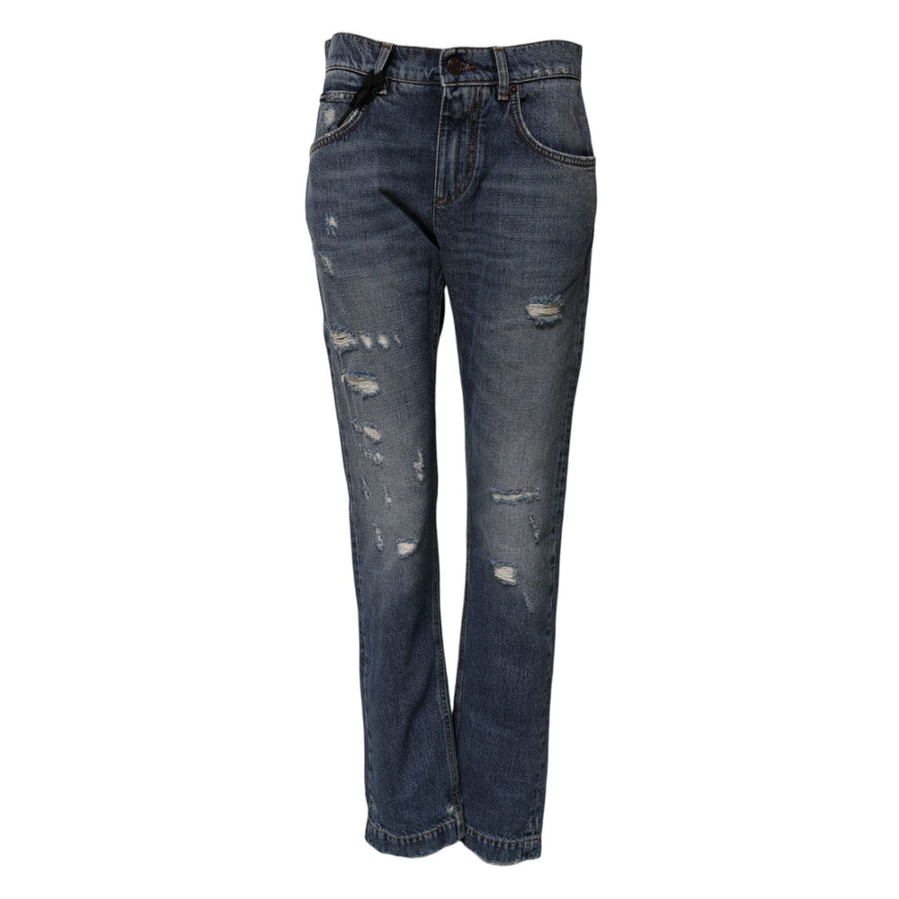 Dolce & Gabbana Blue Cotton Tattered Boyfriend Denim Jeans PAN74765-38