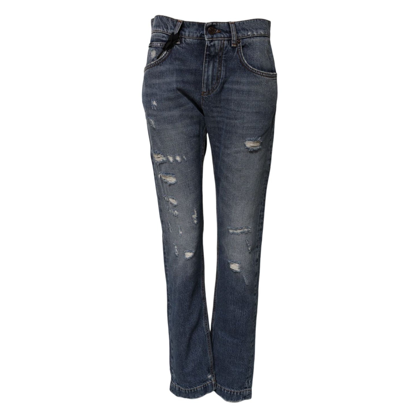 Dolce & Gabbana Blue Cotton Tattered Boyfriend Denim Jeans PAN74765-38