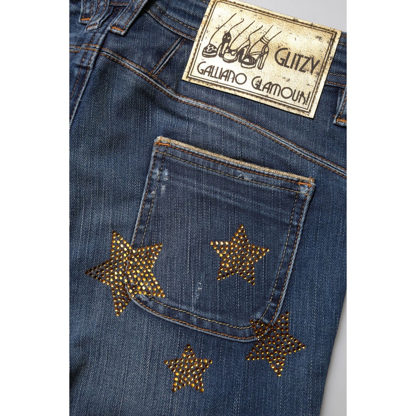 John Galliano Blue Cotton Mid Waist Wide Leg Denim Jeans PAN75736-26
