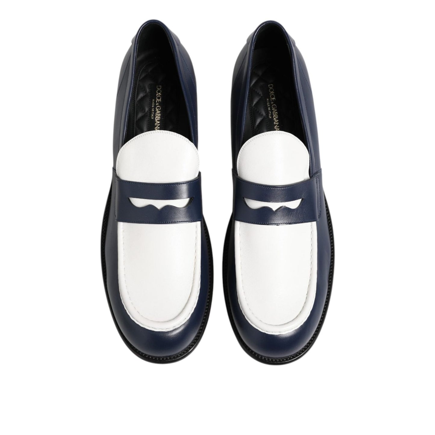 Dolce & Gabbana Black White Leather Slip On Loafers Men Dress Shoes MV7477-49