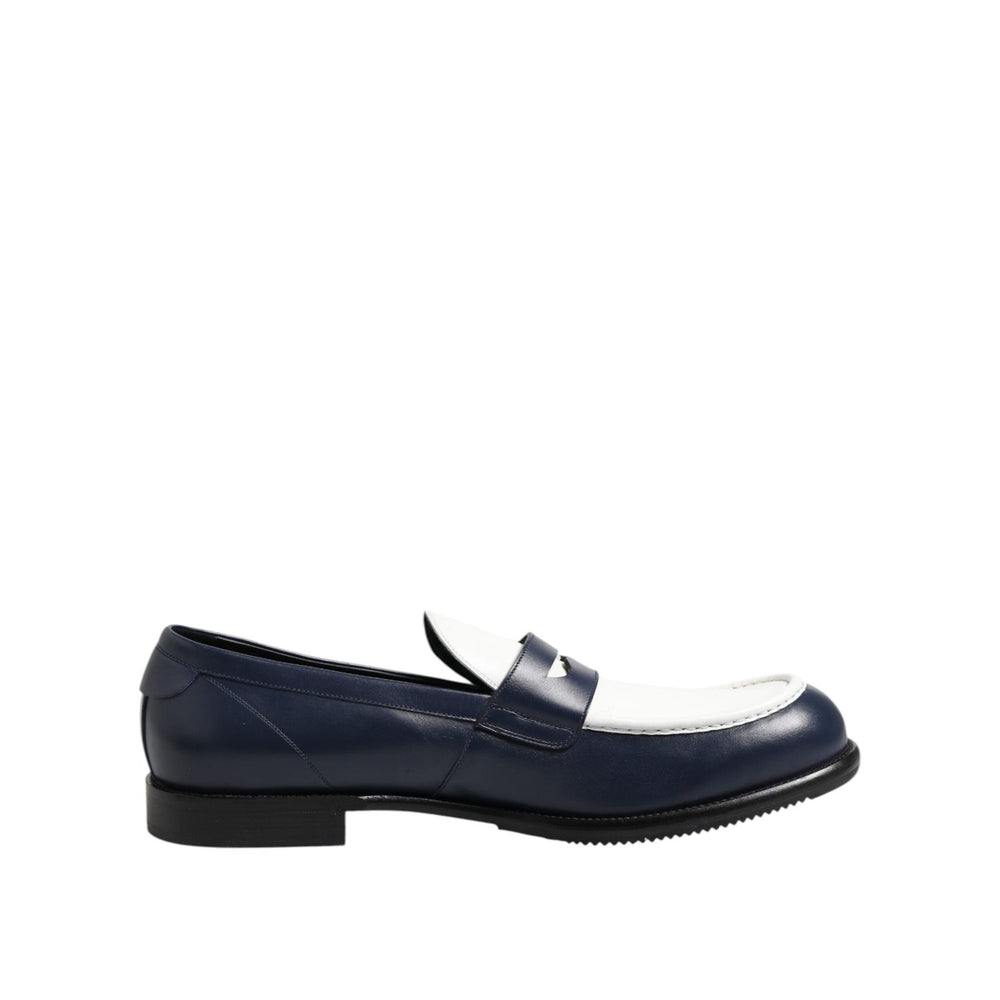 Dolce & Gabbana Black White Leather Slip On Loafers Men Dress Shoes MV7477-49