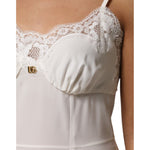Dolce & Gabbana White Lace Gold DG Logo Silk Dress Sleepwear DR81798-46