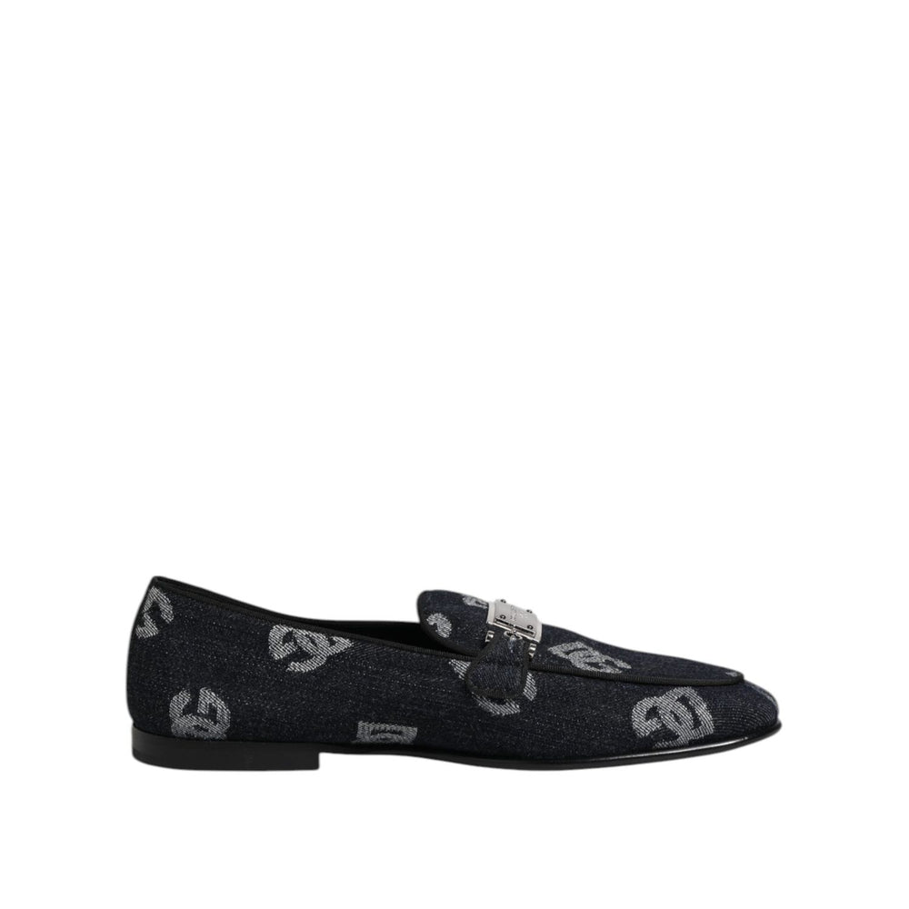 Dolce & Gabbana Blue Logo Cotton Loafers Formal Dress Shoes MV7728-42