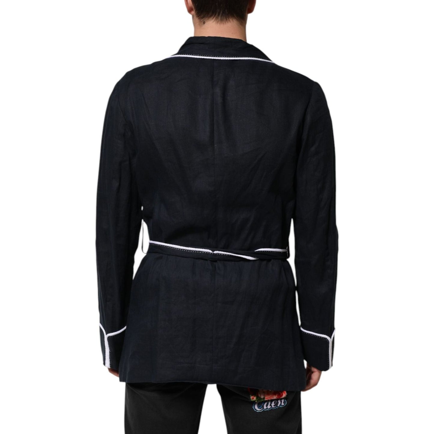 Dolce & Gabbana Dark Blue DG Embroidery Jacket Robe Blazer JKT41553-56