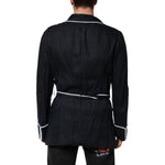 Dolce & Gabbana Dark Blue DG Embroidery Jacket Robe Blazer JKT41553-56