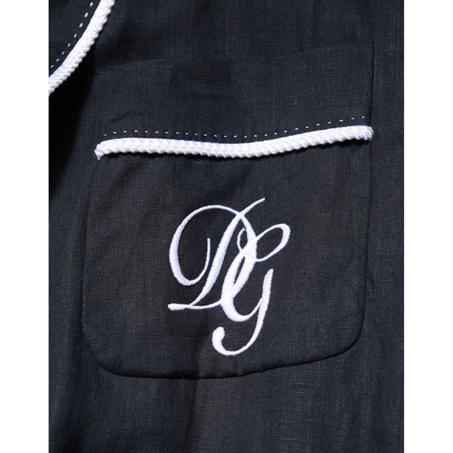 Dolce & Gabbana Dark Blue DG Embroidery Jacket Robe Blazer JKT41553-56