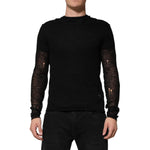 Dolce & Gabbana Black Linen Mesh Tattered Longsleeves T-shirt TSH91263-48