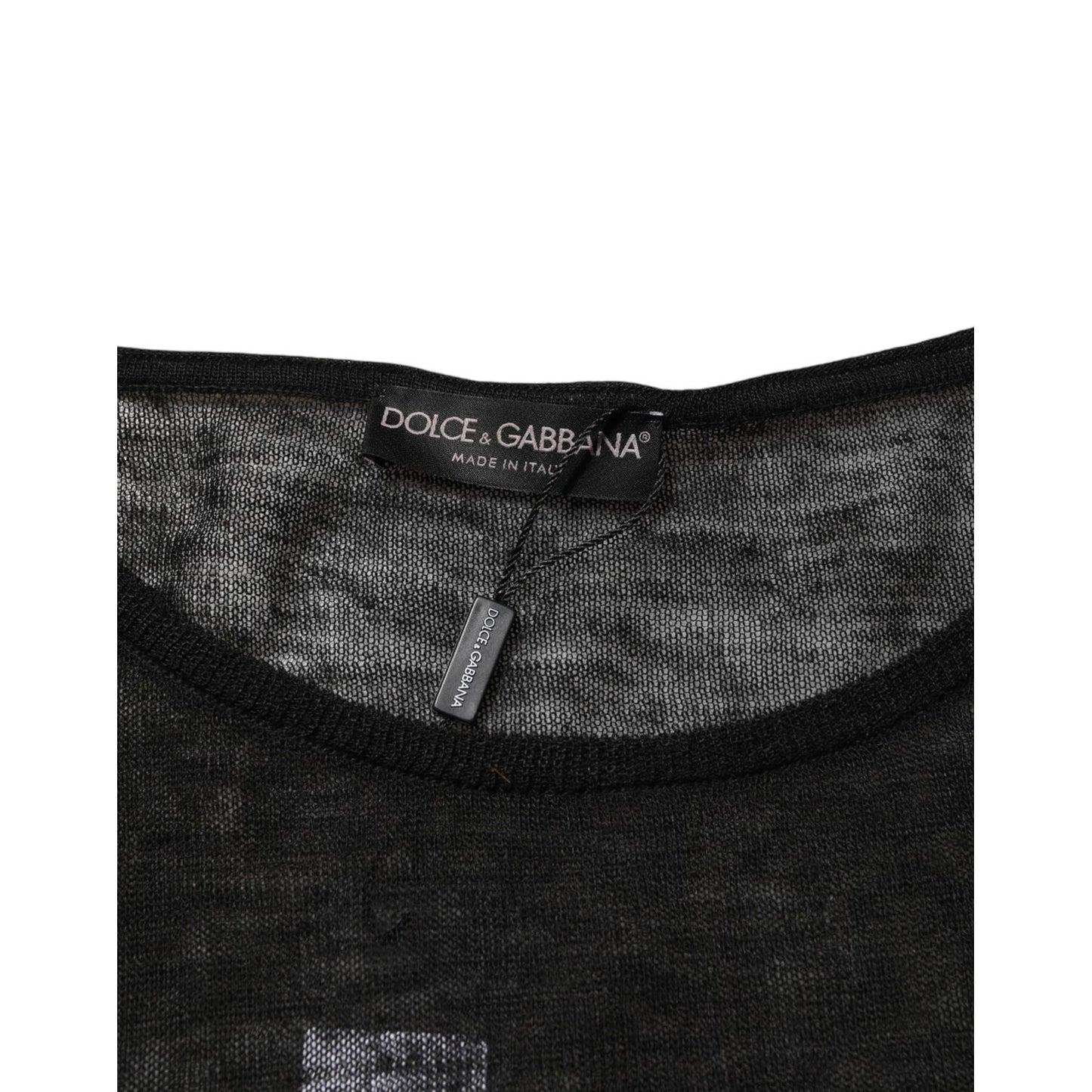 Dolce & Gabbana Black Linen Mesh Tattered Longsleeves T-shirt TSH91263-48