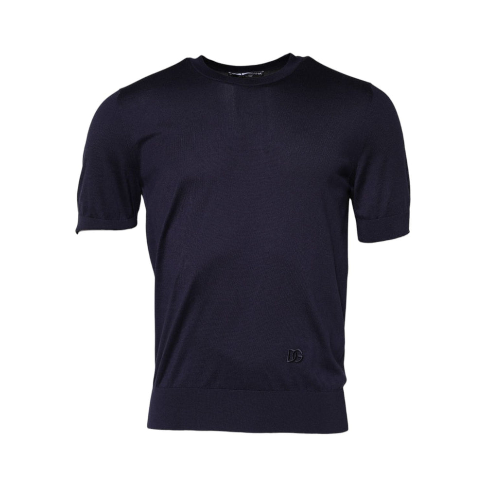 Dolce & Gabbana Dark Blue Silk Crew Neck Short Sleeves T-shirt TSH91069-50