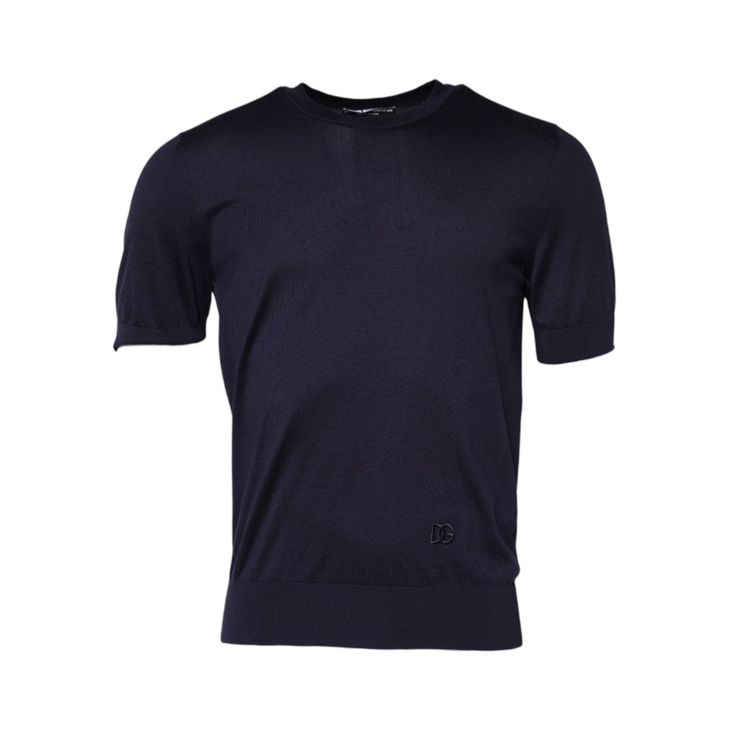 Dolce & Gabbana Dark Blue Silk Crew Neck Short Sleeves T-shirt TSH91069-50