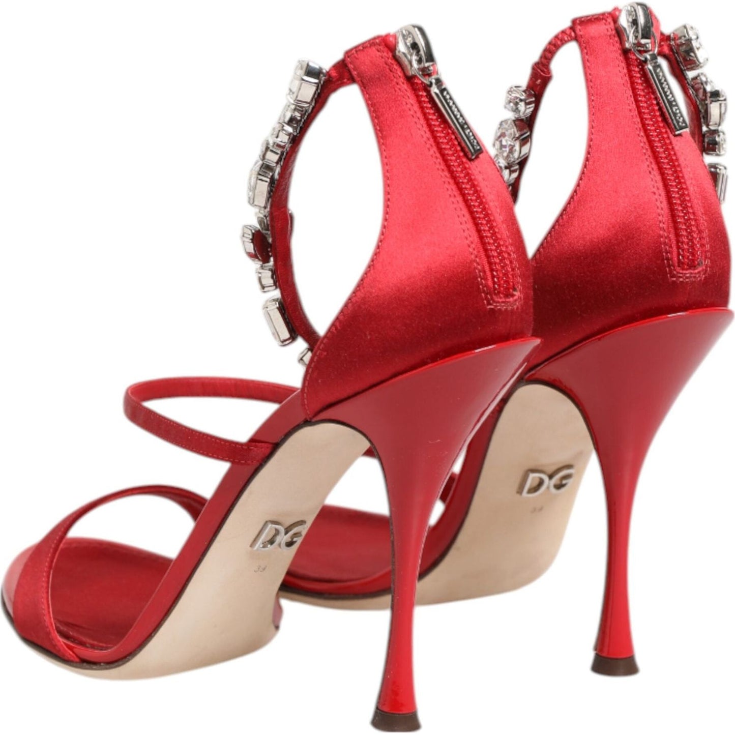 Dolce & Gabbana Red Satin Crystals Keira Sandals Heels Shoes LA12906-35.5