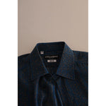 Dolce & Gabbana Blue MARTINI Silk Slim Fit Long Sleeves Shirt TSH84100-38