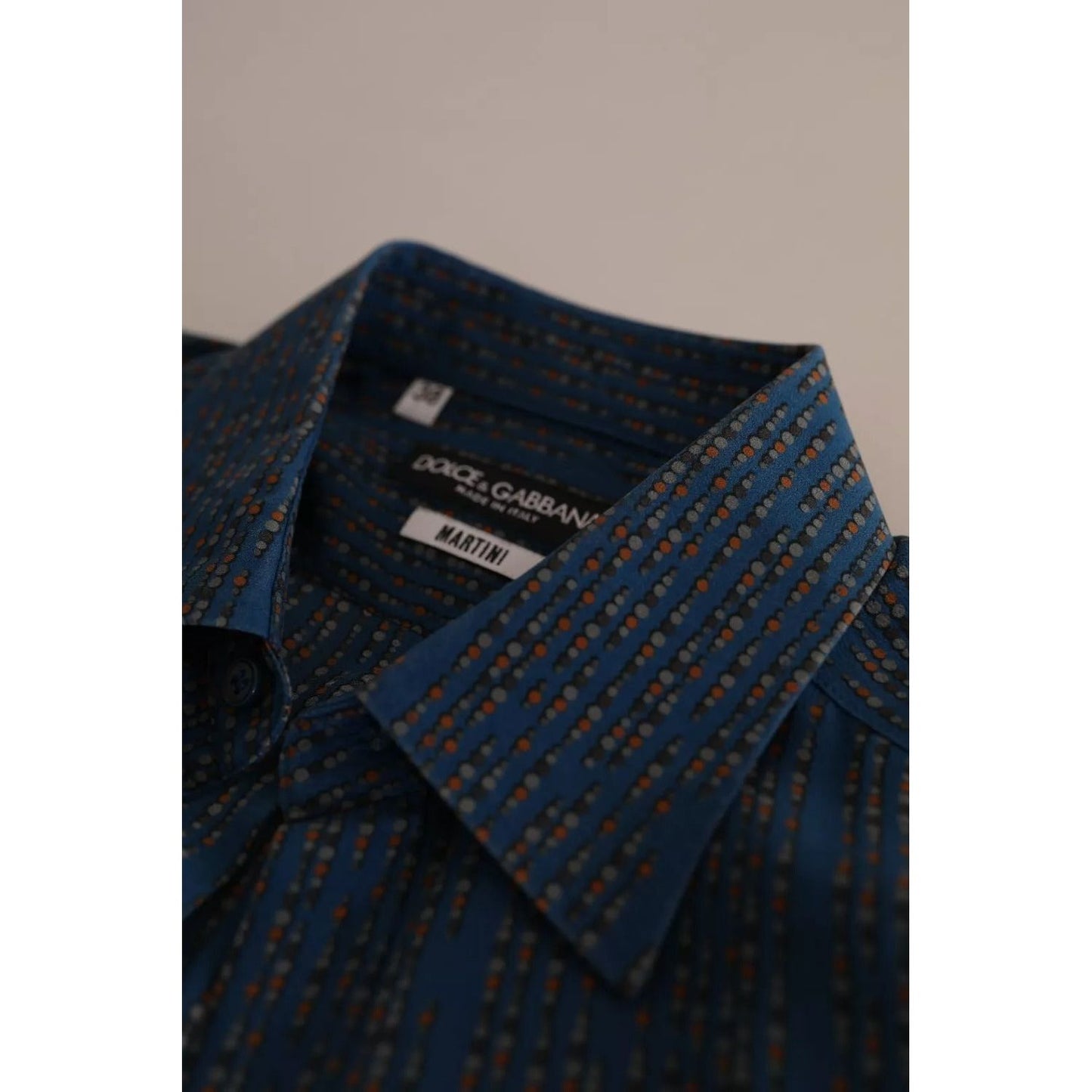 Dolce & Gabbana Blue MARTINI Silk Slim Fit Long Sleeves Shirt TSH84100-38