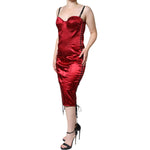 Dolce & Gabbana Red Bustier Corset Lace Bodycon Midi Dress DR281208-44