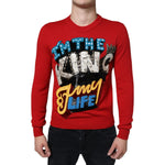 Dolce & Gabbana Red I'm The King Wool Crew Neck Sweatshirt Sweater TSH87095-44