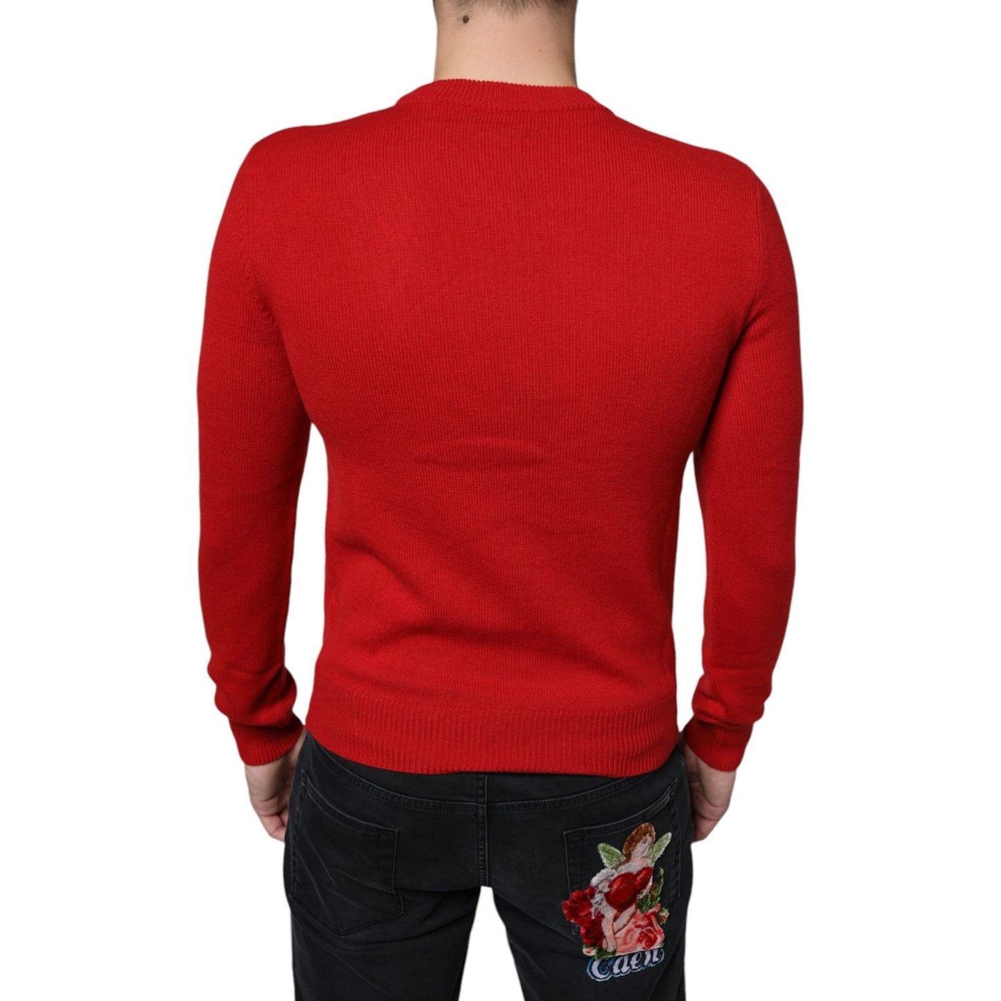 Dolce & Gabbana Red I'm The King Wool Crew Neck Sweatshirt Sweater TSH87095-44