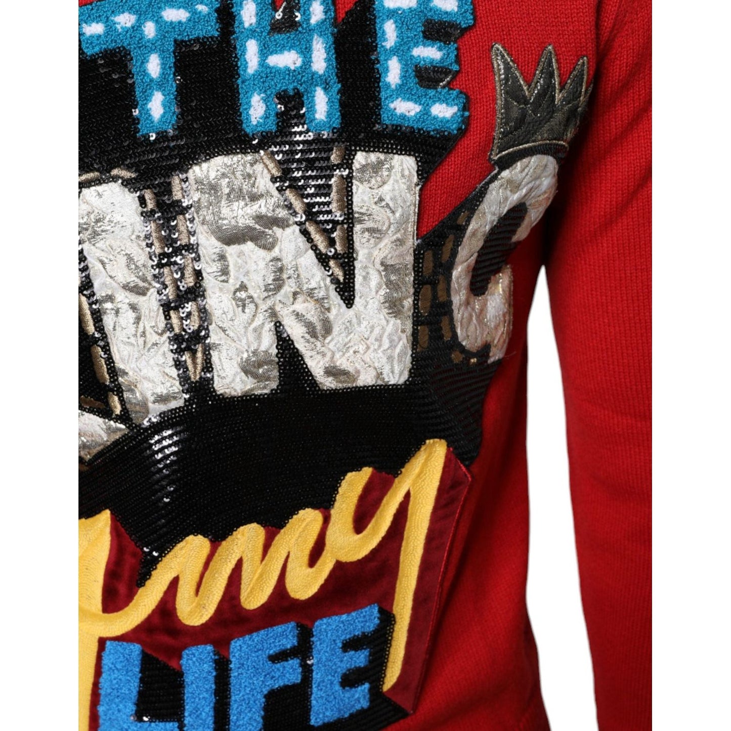 Dolce & Gabbana Red I'm The King Wool Crew Neck Sweatshirt Sweater TSH87095-44