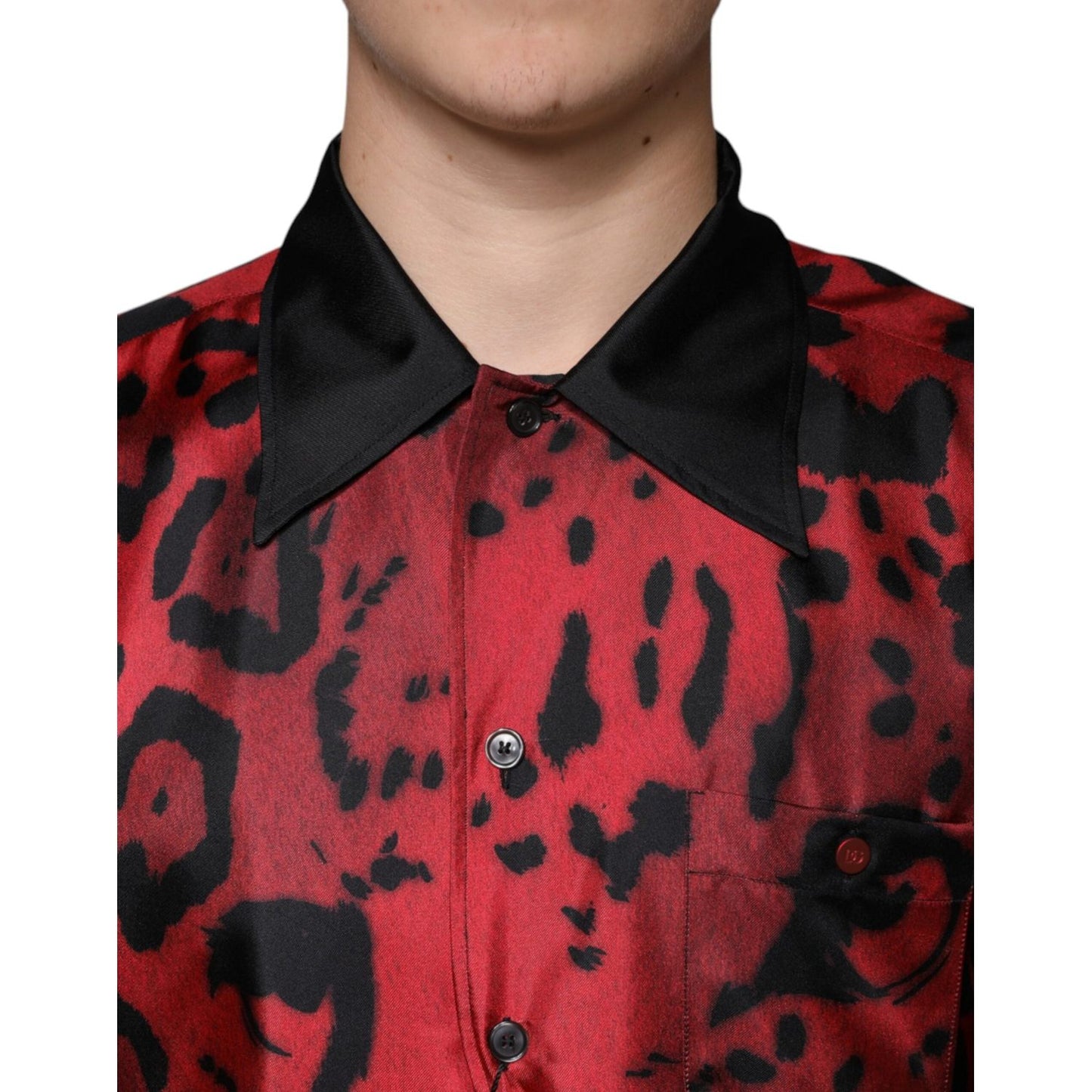 Dolce & Gabbana Red Leopard Silk Button Down Casual Shirt TSH84210-37