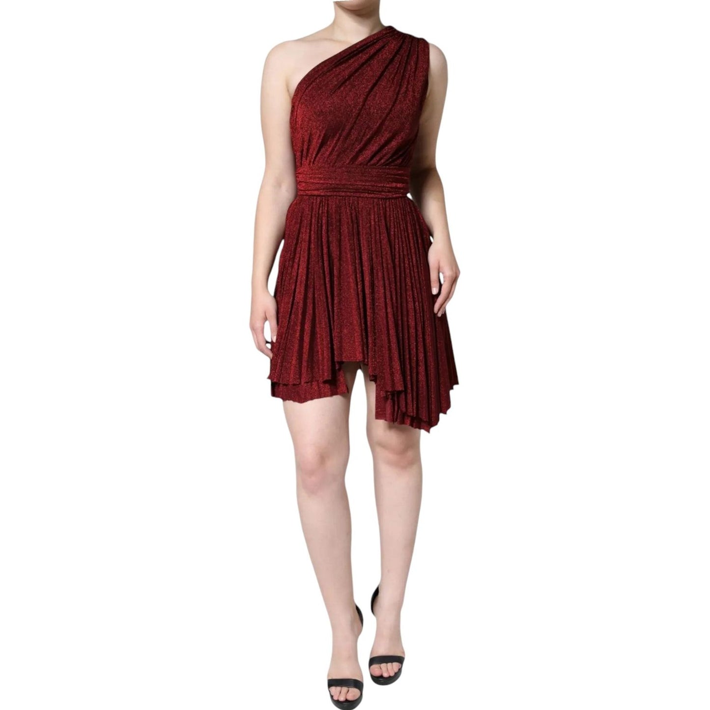 Dolce & Gabbana Red One Shoulder Pleated A-line Mini Dress DR281304-40