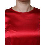 Dolce & Gabbana Red Satin Lace Trim Round Neck Blouse Top TSH86551-40