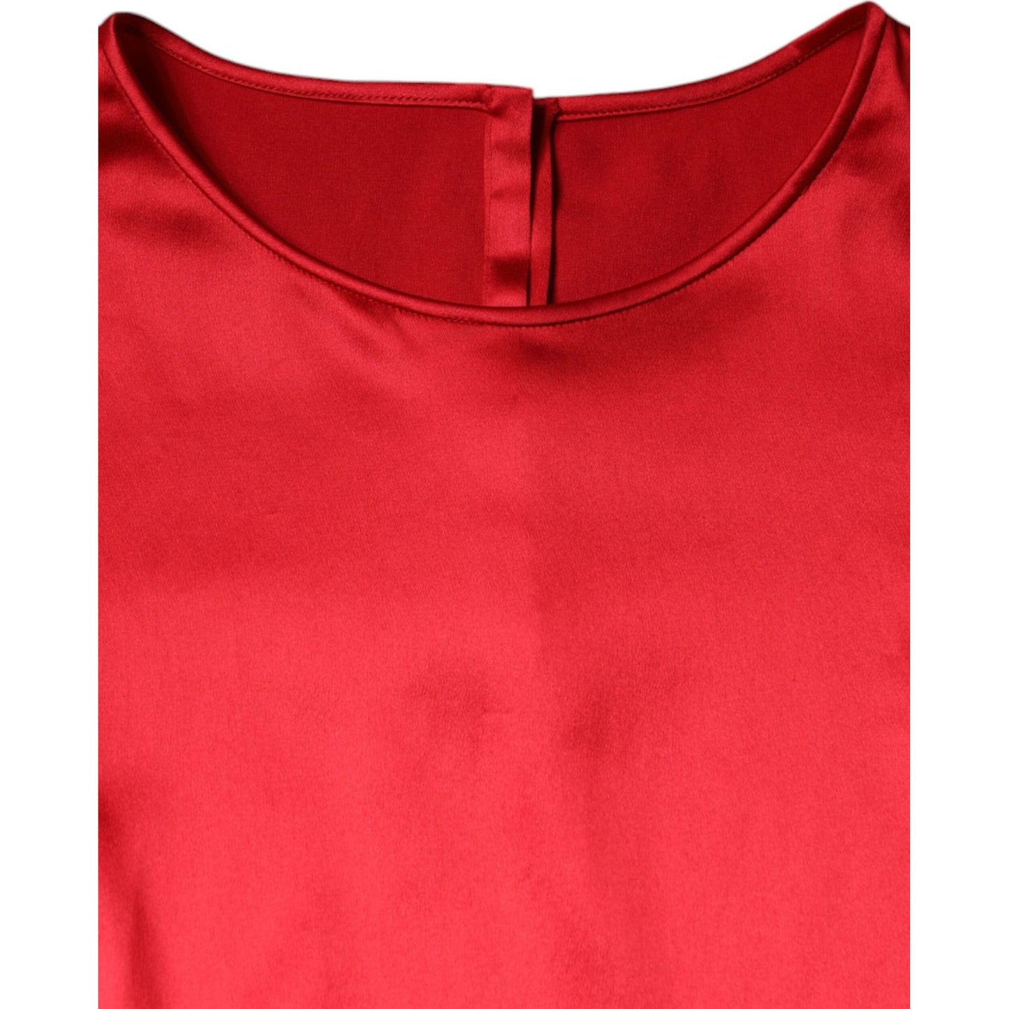 Dolce & Gabbana Red Satin Lace Trim Round Neck Blouse Top TSH86551-40