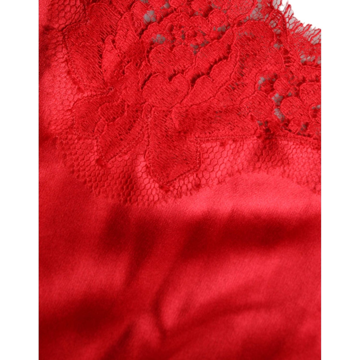 Dolce & Gabbana Red Satin Lace Trim Round Neck Blouse Top TSH86551-40
