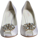 Dolce & Gabbana White Crystals Peep Toe Satin Pumps Shoes LA11804-38.5