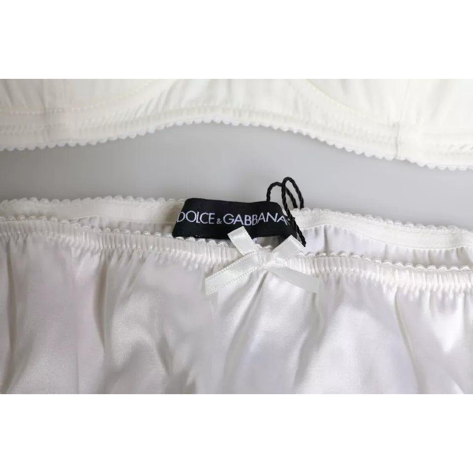 Dolce & Gabbana White Silk Stretch Panty Balconette Bra Underwear BIK228-1