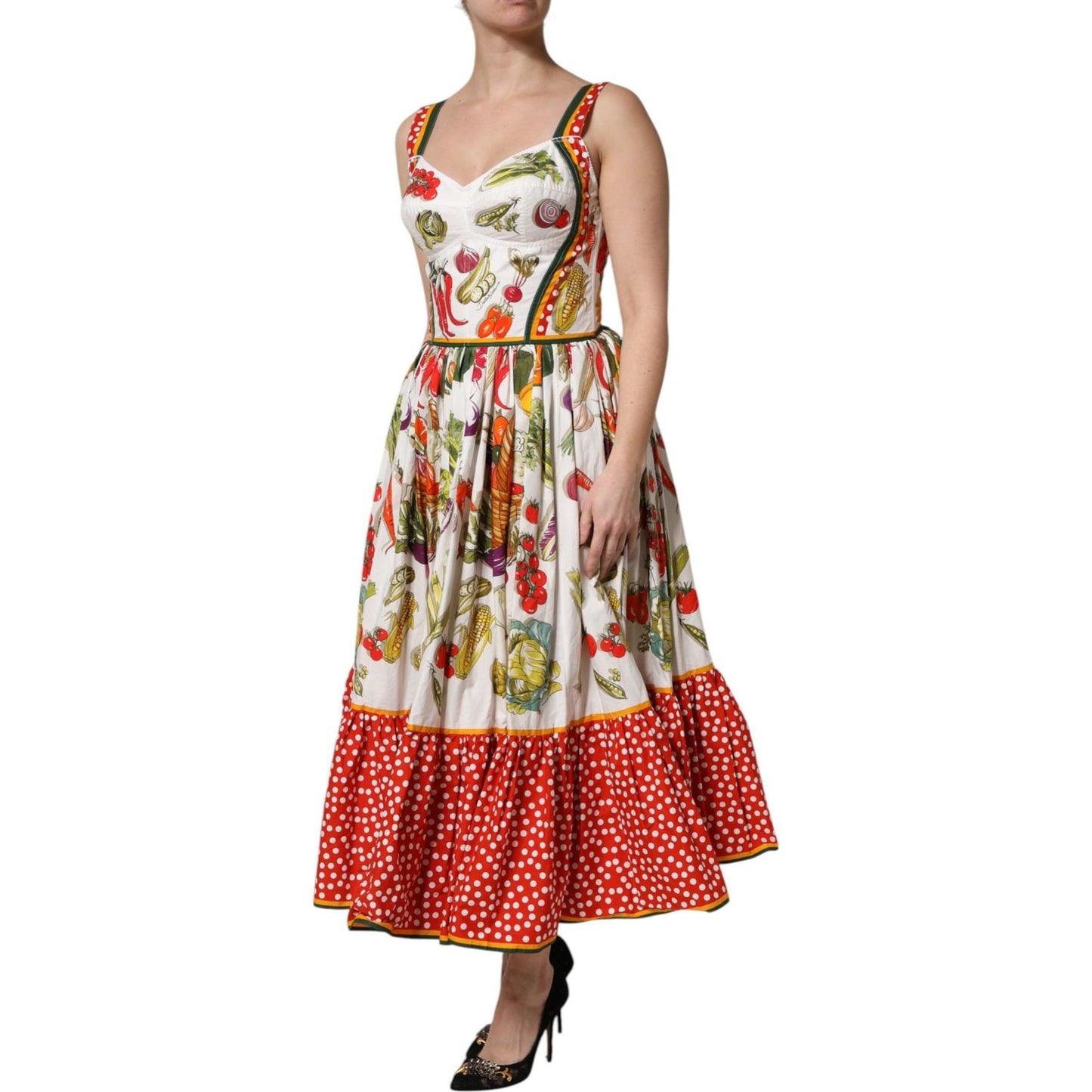 Dolce & Gabbana White Vegetables Sleeveless A-line Midi Dress DR81610-42